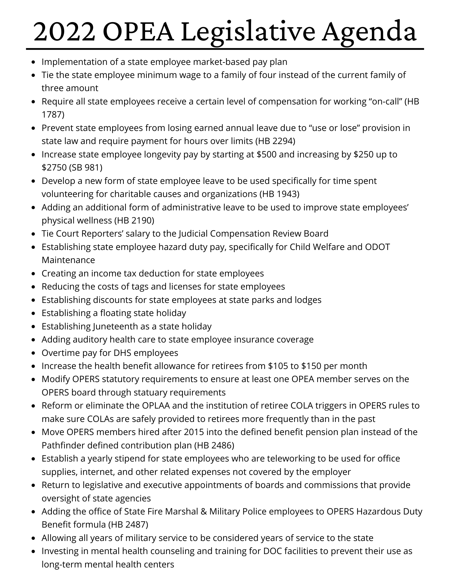 2022 Legislative Agenda - OPEA - Oklahoma's Public Employees Association